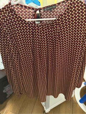 Adrianna Papell Burgundy and Cream Geo-Print A-Line Skirt